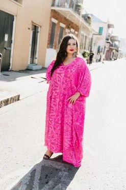 Fringe Co Bright Pink Sequin Embroidered Long Caftan Caftan Club Collection