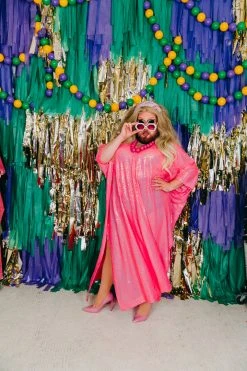 Fringe Co Bright Pink Sequin Long Caftan
