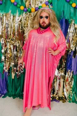 Fringe Co Bright Pink Sequin Long Caftan