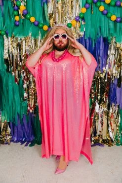 Fringe Co Bright Pink Sequin Long Caftan