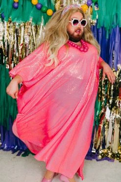 Fringe Co Bright Pink Sequin Long Caftan
