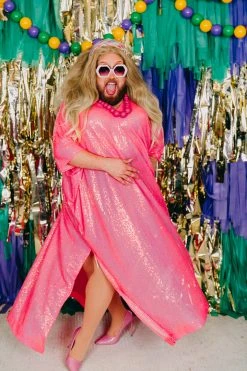 Fringe Co Bright Pink Sequin Long Caftan