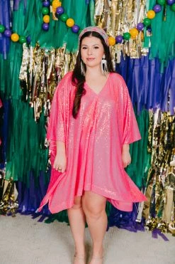 fringe co shop 25 Fringe Co Bright Pink Sequin Short Caftan