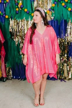 Fringe Co Bright Pink Sequin Short Caftan