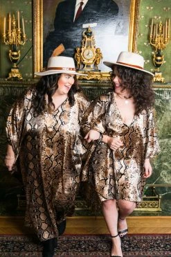 Fringe Co Caftan Club Collection Snakeskin Satin Long Caftan