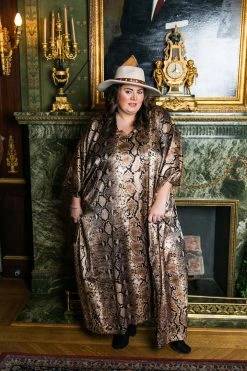 Fringe Co Caftan Club Collection Snakeskin Satin Long Caftan