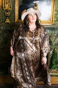 Fringe Co Caftan Club Collection Snakeskin Satin Long Caftan