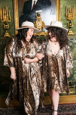 Fringe Co Caftan Club Collection Snakeskin Satin Long Caftan