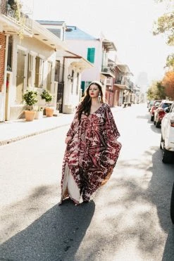 Fringe Co Burgundy Sequin Embroidered Long Caftan