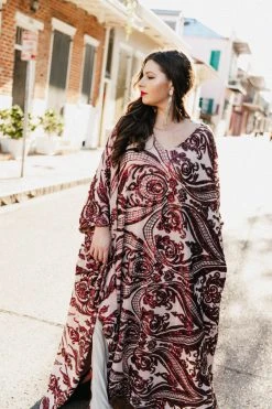 Fringe Co Burgundy Sequin Embroidered Long Caftan