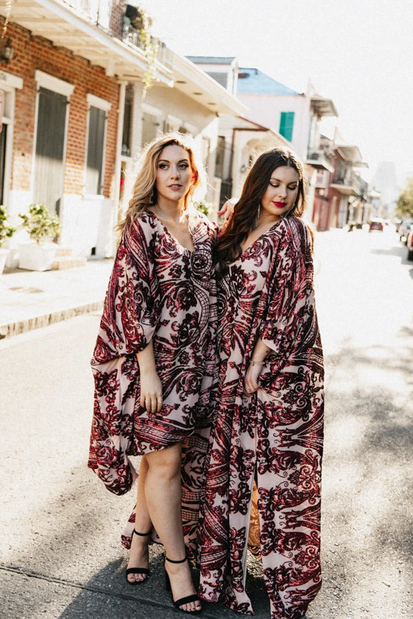 Fringe Co Burgundy Sequin Embroidered Short Caftan 3 Fringe Co Burgundy Sequin Embroidered Short Caftan