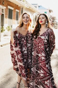 Fringe Co Burgundy Sequin Embroidered Short Caftan 14 Fringe Co Burgundy Sequin Embroidered Short Caftan