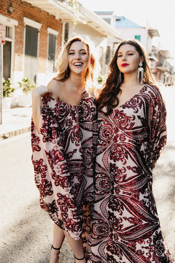 Fringe Co Burgundy Sequin Embroidered Short Caftan 6 Fringe Co Burgundy Sequin Embroidered Short Caftan