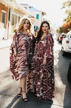 Fringe Co Burgundy Sequin Embroidered Long Caftan