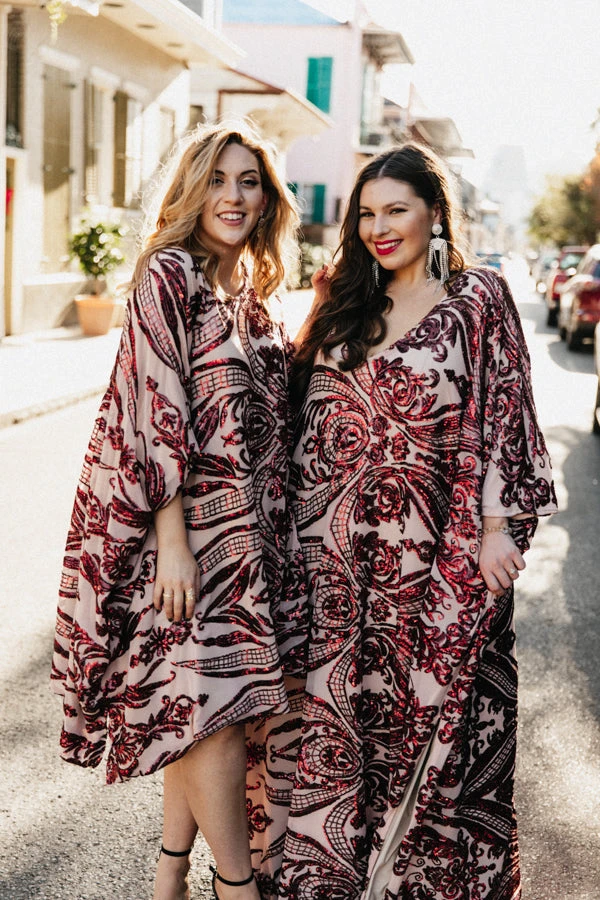 Fringe Co Burgundy Sequin Embroidered Short Caftan 8 Fringe Co Burgundy Sequin Embroidered Short Caftan