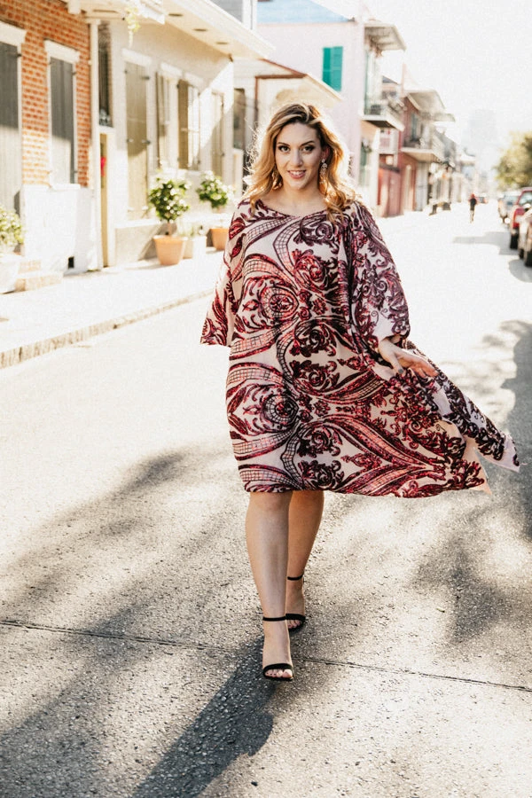 Fringe Co Burgundy Sequin Embroidered Short Caftan 7 Fringe Co Burgundy Sequin Embroidered Short Caftan