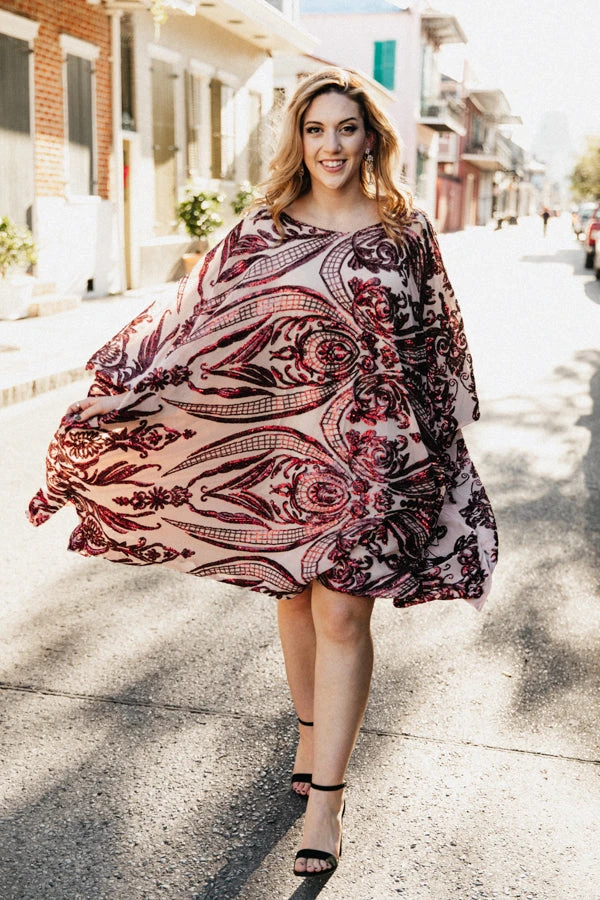 Fringe Co Burgundy Sequin Embroidered Short Caftan 4 Fringe Co Burgundy Sequin Embroidered Short Caftan