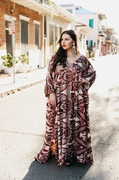 Fringe Co Burgundy Sequin Embroidered Long Caftan