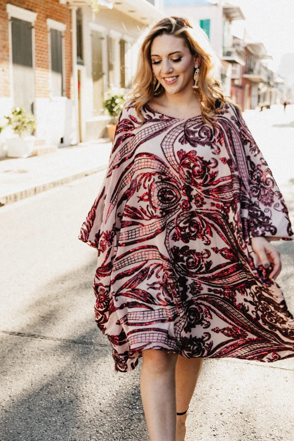 Fringe Co Burgundy Sequin Embroidered Short Caftan 2 Fringe Co Burgundy Sequin Embroidered Short Caftan