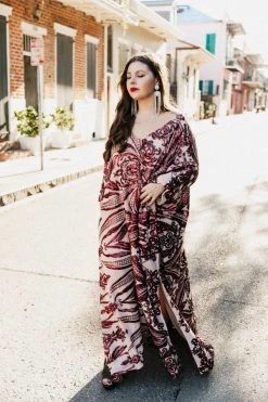 Fringe Co Burgundy Sequin Embroidered Long Caftan
