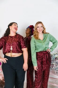 Fringe Co Burgundy High Waisted Sequin Pants Sequin Collection