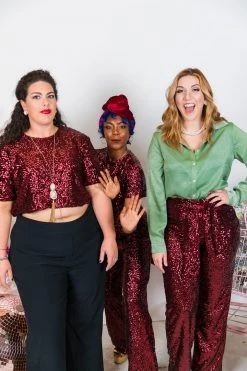 Fringe Co Burgundy High Waisted Sequin Pants Sequin Collection