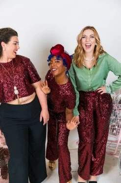 Fringe Co Burgundy High Waisted Sequin Pants Sequin Collection