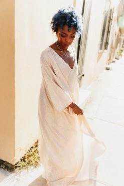 Fringe Co Champagne Dot Holographic Long Caftan