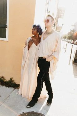 Fringe Co Champagne Dot Holographic Long Caftan