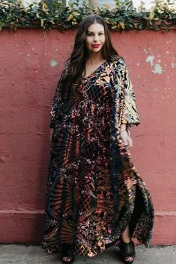 Fringe Co Copper Holographic Embroidered Long Caftan Caftan Club Collection