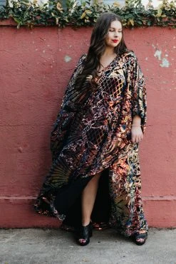 Fringe Co Copper Holographic Embroidered Long Caftan Caftan Club Collection