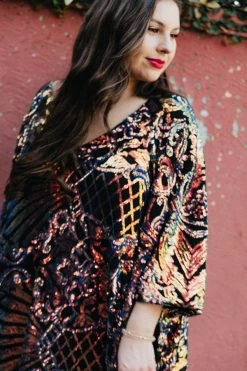 Fringe Co Copper Holographic Embroidered Long Caftan Caftan Club Collection