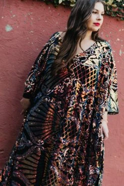 Fringe Co Copper Holographic Embroidered Long Caftan Caftan Club Collection
