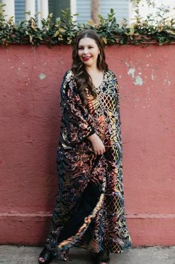 Fringe Co Copper Holographic Embroidered Long Caftan Caftan Club Collection