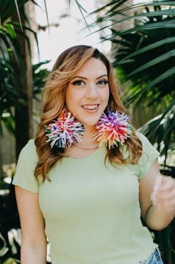 Fringe Co Rainbow Pom Pom Party Earrings