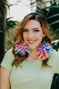 Fringe Co Rainbow Pom Pom Party Earrings