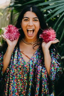 Fringe Co Light Pink Party Pom Earrings