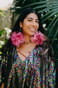 Fringe Co Light Pink Party Pom Earrings