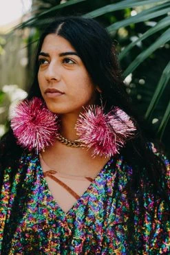 Fringe Co Light Pink Party Pom Earrings