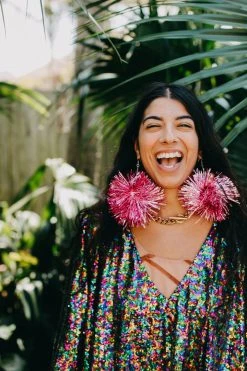 Fringe Co Light Pink Party Pom Earrings