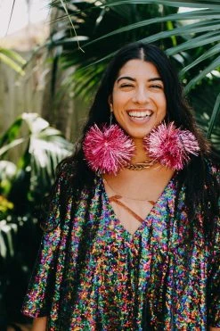 Fringe Co Light Pink Party Pom Earrings