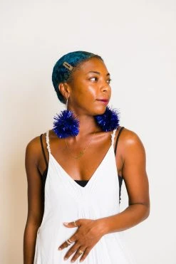 fringe co shop 51 Fringe Co Blue Pom Pom Earrings