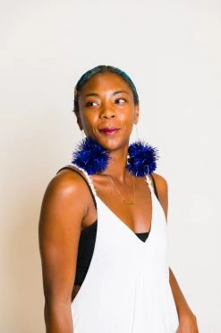 Fringe Co Blue Pom Pom Earrings