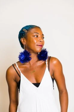 Fringe Co Blue Pom Pom Earrings