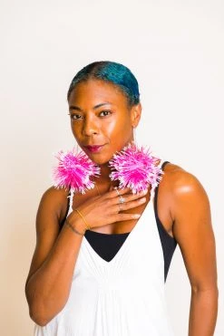 Fringe Co Pink And White Pom Pom Earrings