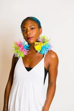 Fringe Co Rainbow Pastel Pom Pom Earrings