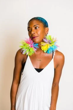 Fringe Co Rainbow Pastel Pom Pom Earrings
