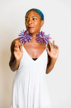 Fringe Co Red White And Blue Pom Pom Earrings