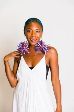 Fringe Co Red White And Blue Pom Pom Earrings