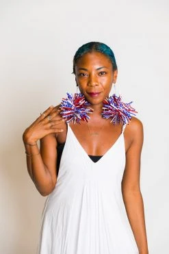 Fringe Co Red White And Blue Pom Pom Earrings
